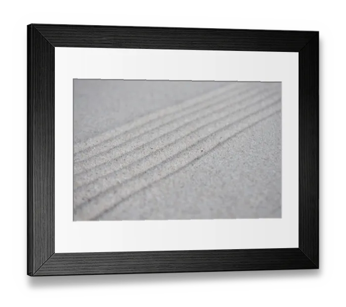 Framed Print : Lines formation on beach sand with customizable space for text