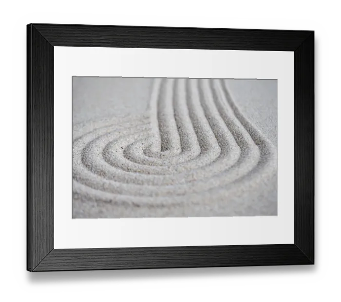 Framed Print : Lines and circle formation on beach sand with customizable space for text