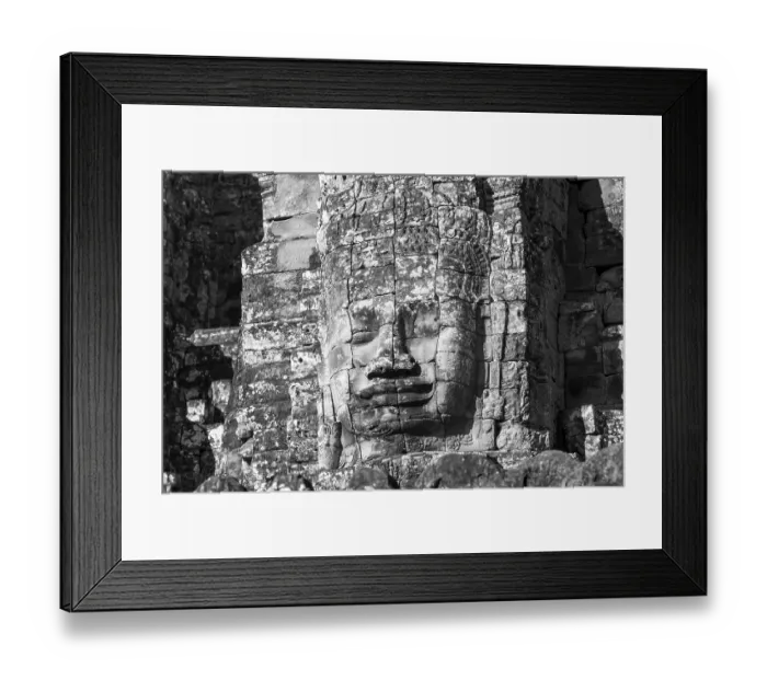 Framed Print : Huge stone-carved face of Bodhisattva Lokeshvara