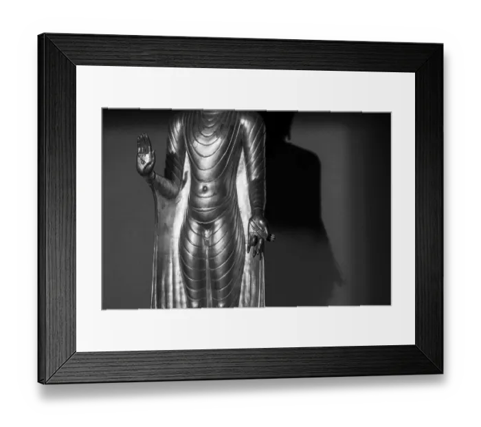 Framed Print : Standing gilded Buddha statue, right hand (raised) Framed Print : Standing gilded Buddha statue, right hand (raised)