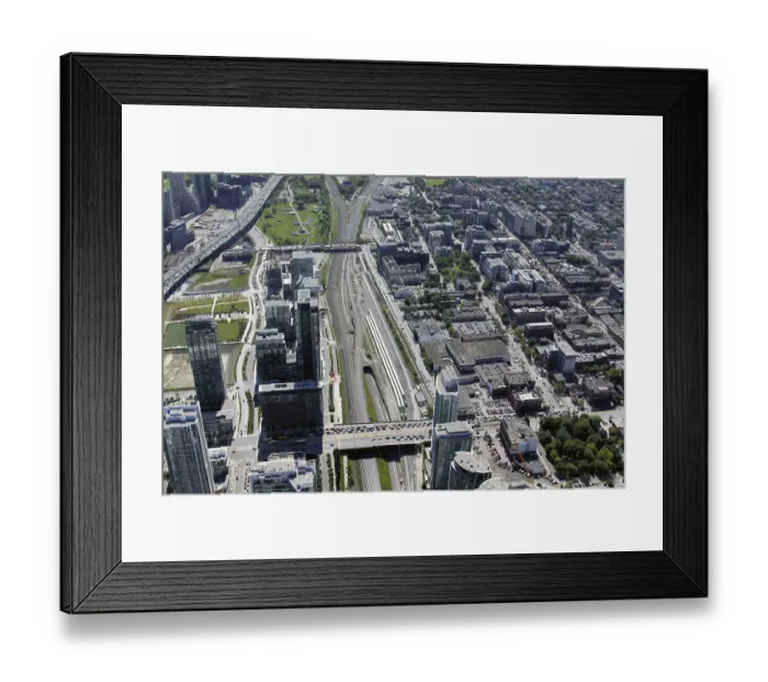 Framed Print : Canadian metropolis Toronto hot summer aerial view