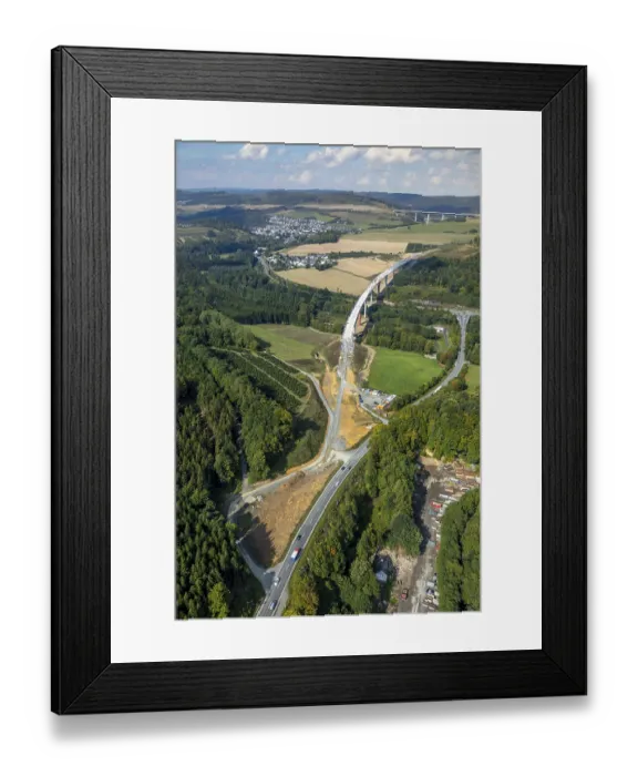 Framed Print : Aerial view, federal road B480 construction site between Dumel and Brigge