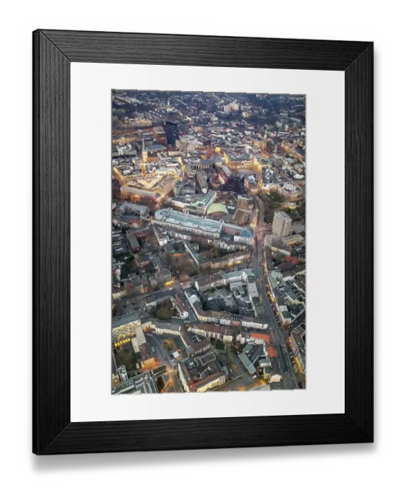 Framed Print : View of Dortmund city center with the Dortmund Wall at dusk