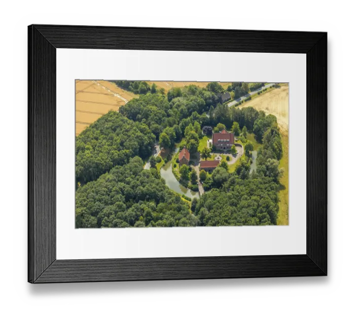 Framed Print : Aerial view, moated castle, house Bisping Framed Print : Aerial view, moated castle, house Bisping
