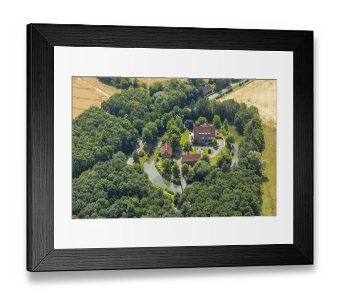 Framed Print : Aerial view, moated castle, house Bisping