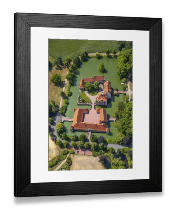 Framed Print : Aerial view, moated castle, house Borg Framed Print : Aerial view, moated castle, house Borg