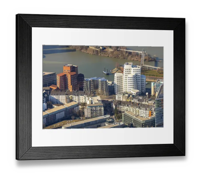 Framed Print : Ghery buildings in the Dusseldorf media harbor with the Dusseldorf city gate in Dusseldorf in North Framed Print : Ghery buildings in the Dusseldorf media harbor with the Dusseldorf city gate in Dusseldorf in North