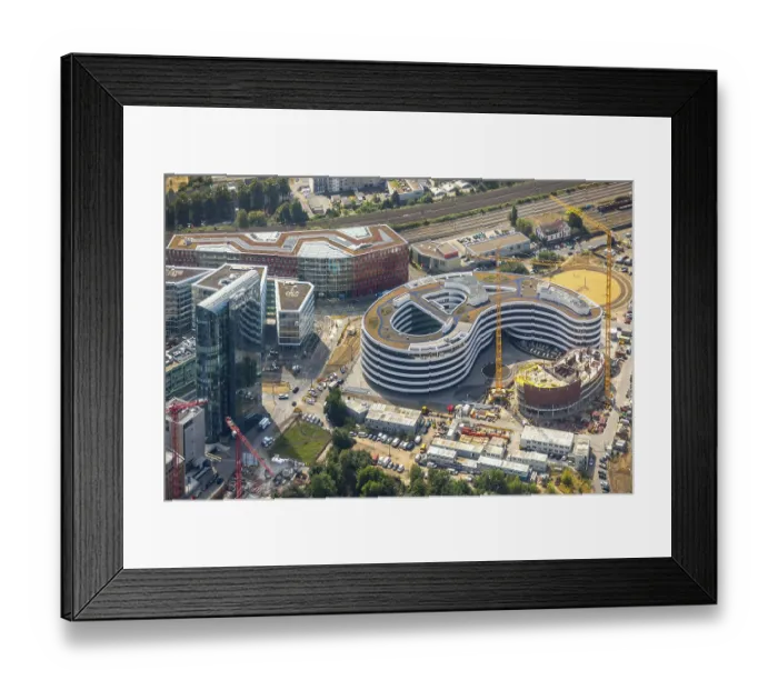 Framed Print : Construction site for the new TRIVAGO headquarters on KesselstraBe in the media port in Dusseldorf