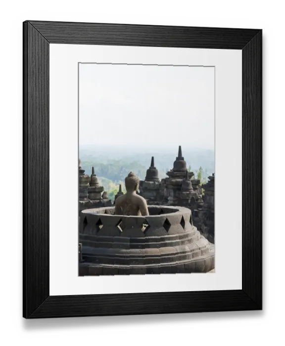 Framed Print : Buhhdist temple Borobudor with buddha and stuffa with view over the landscepe arround