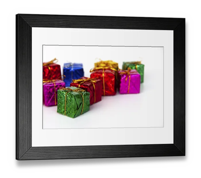 Framed Print : Christmas presents with on white background with customizable space for text
