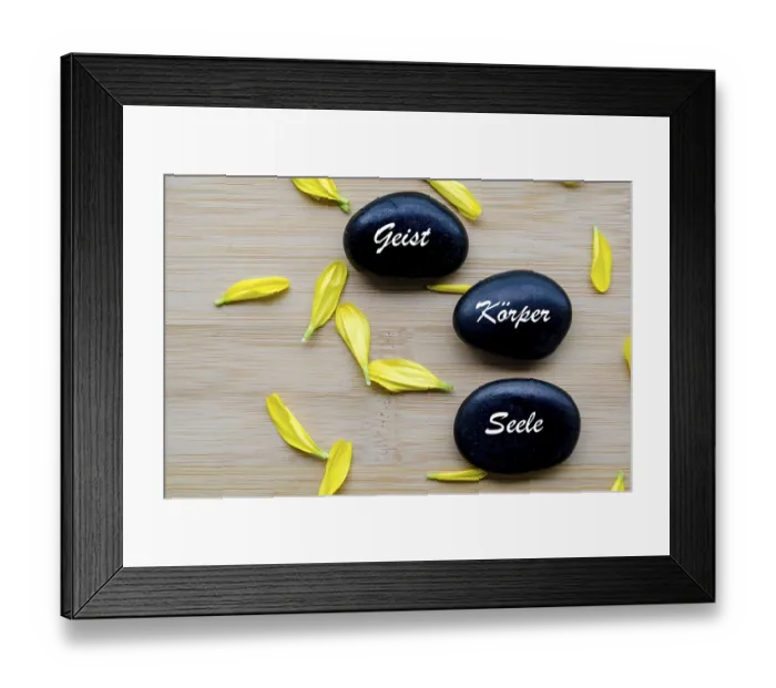 Framed Print : Stacked stones reading mind, body