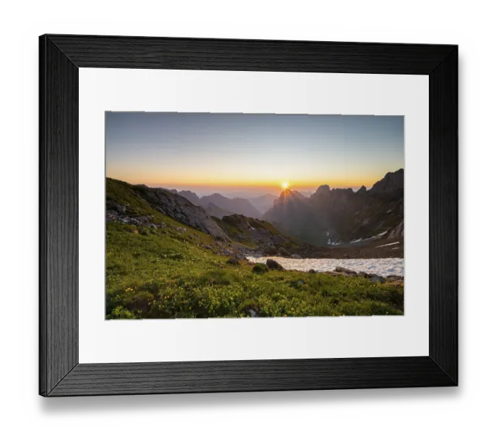 Framed Print : View over Alpstein Mountains into the Meglisalp Valley at sunrise Framed Print : View over Alpstein Mountains into the Meglisalp Valley at sunrise