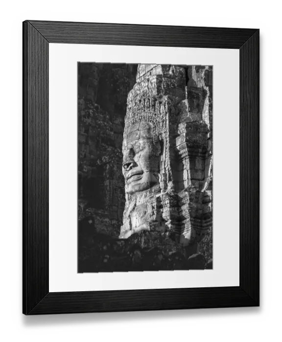 Framed Print : Huge stone-carved face of Bodhisattva Lokeshvara