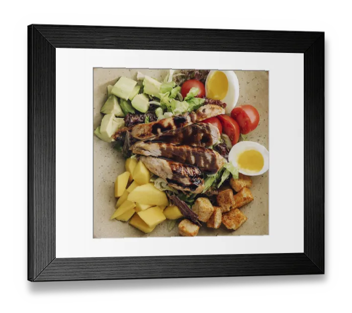 Framed Print : Food, Buddha bowl salad with grilled chicken breast slices