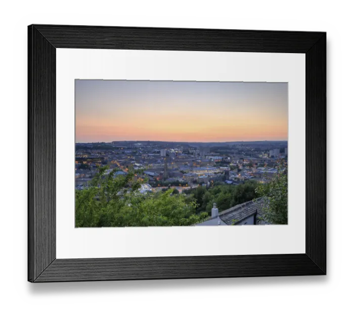 Framed Print : Halifax town at sunset, West Yorkshire England