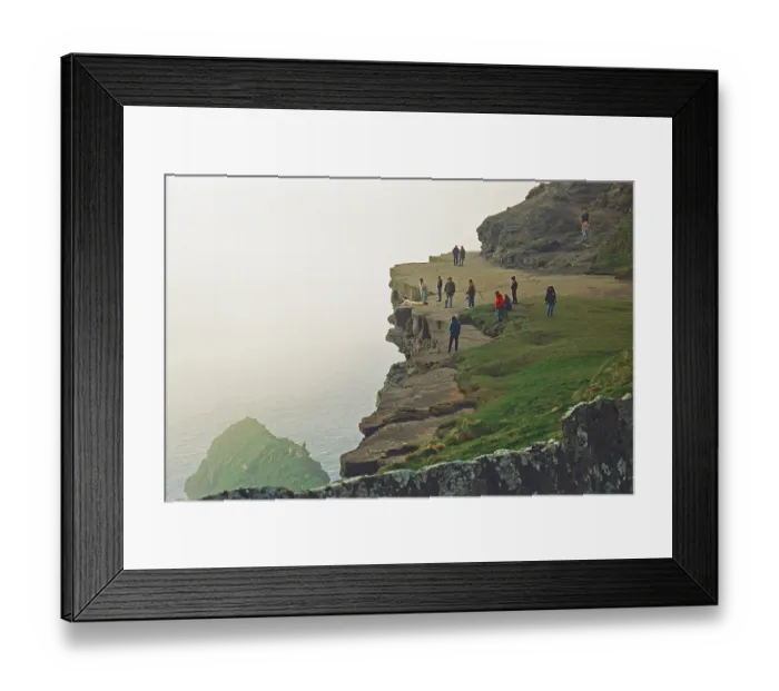 Framed Print : People on the edge of a cliff, there was no fence back then