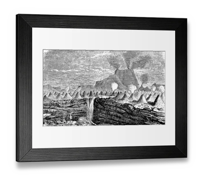 Framed Print : Smoking volcano with numerous eruption cones
