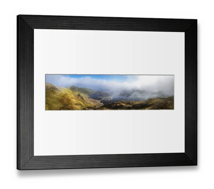 Framed Print : Pyg Track over Llyn Llydaw lake from a drone Framed Print : Pyg Track over Llyn Llydaw lake from a drone