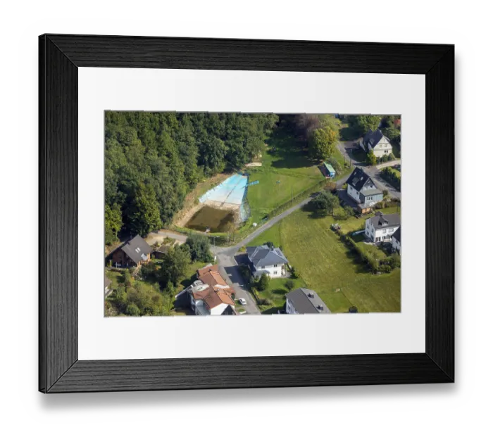 Framed Print : Aerial view, Kredenbach natural swimming pool