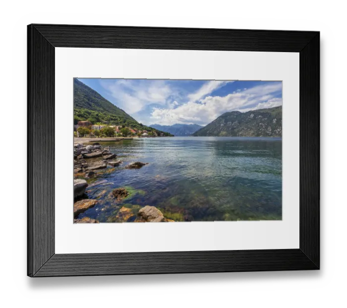 Framed Print : Beach with sea and mountain views. Montenegro