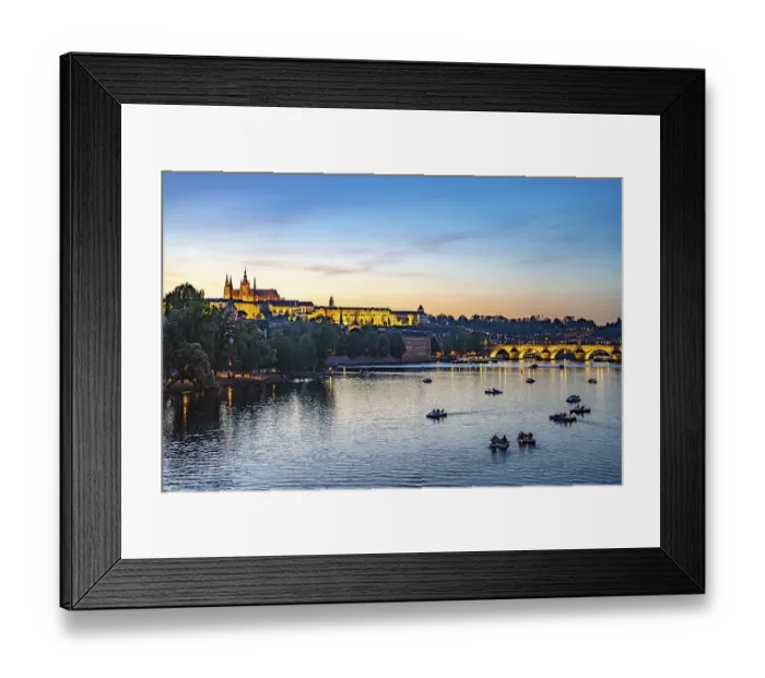 Framed Print : Sunset over the Vltava River, Charles Bridge and Prague Castle in Prague