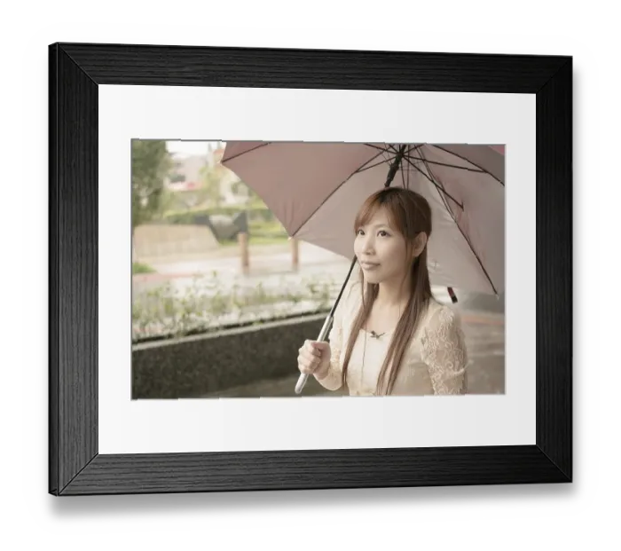 Framed Print : Asian beauty in raining day hold an umbrella in outside Framed Print : Asian beauty in raining day hold an umbrella in outside