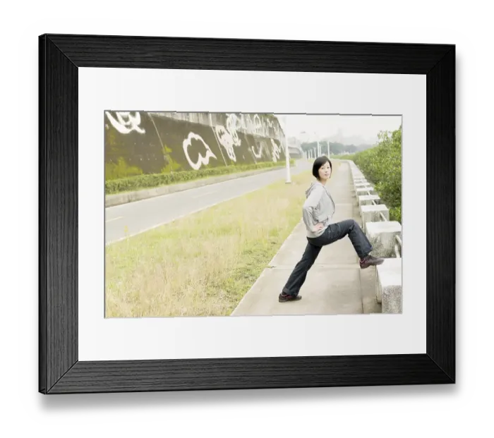 Framed Print : Mature woman of Asian stretch her body in outdoor park