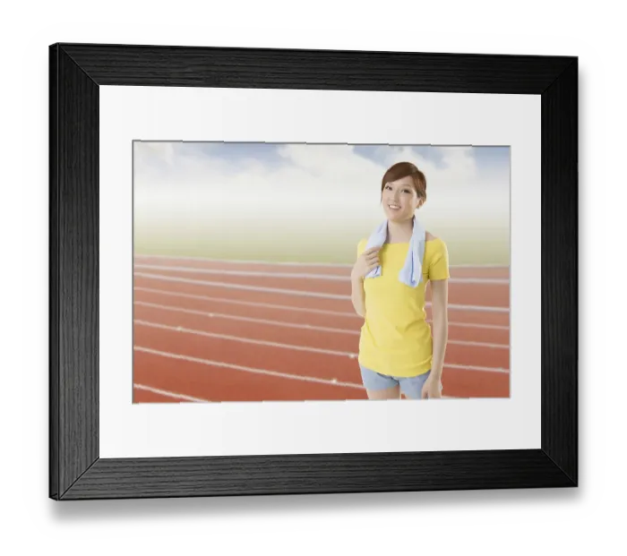 Framed Print : Smiling athletic woman take a rest after training Framed Print : Smiling athletic woman take a rest after training