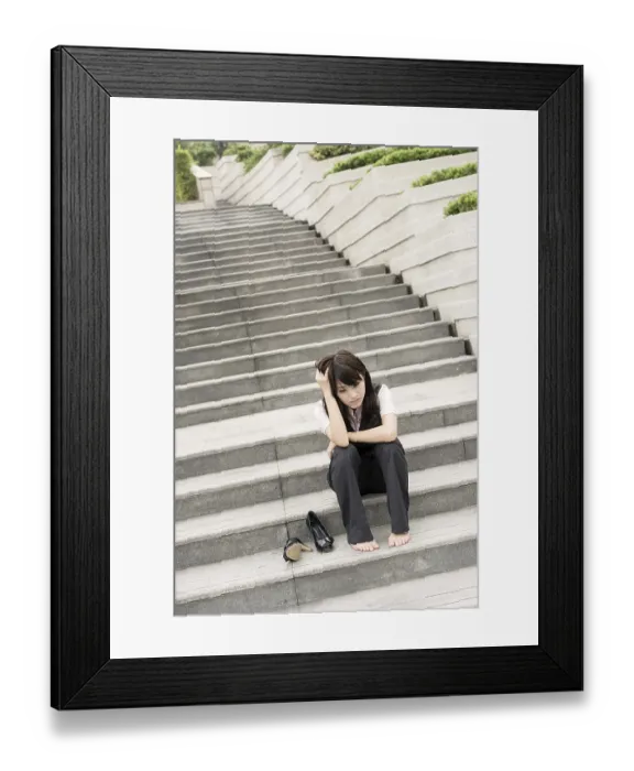 Framed Print : Sad business woman feel worried and stressed in outside of modern city Framed Print : Sad business woman feel worried and stressed in outside of modern city
