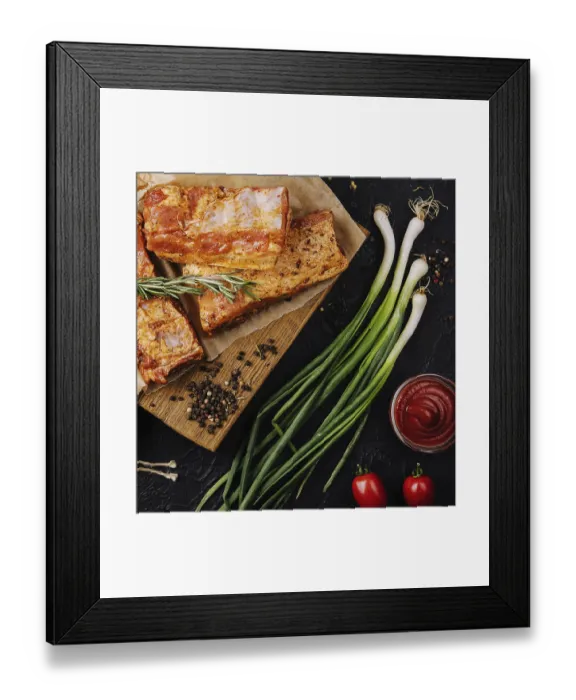 Framed Print : Food, Marinated pork steaks on cutting board and ingredients for cooking Framed Print : Food, Marinated pork steaks on cutting board and ingredients for cooking