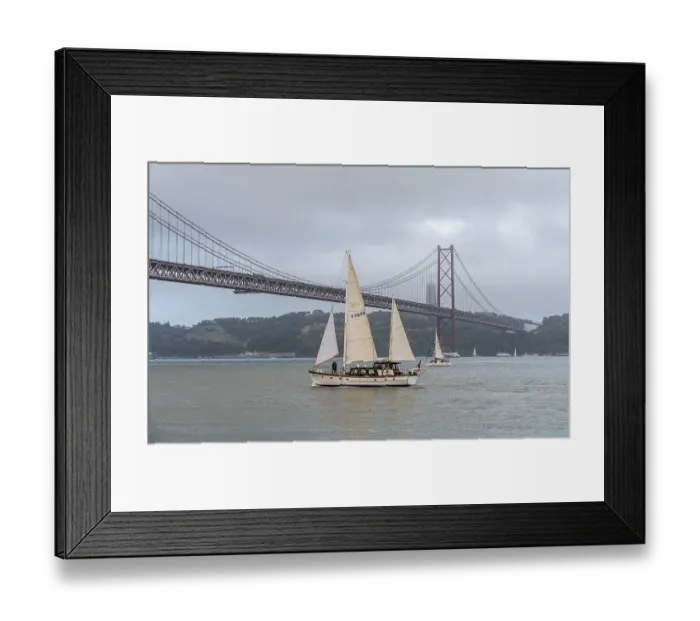 Framed Print : The Ponte 25 de Abril, 3.2 km long bridge in Portugal with a 2278 meter long suspension bridge across the Tagus
