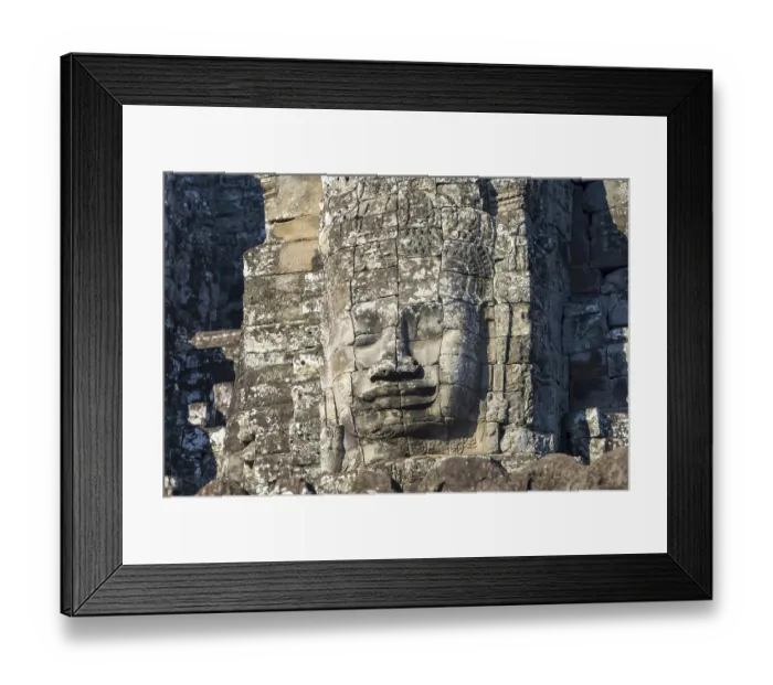 Framed Print : Huge stone-carved face of Bodhisattva Lokeshvara