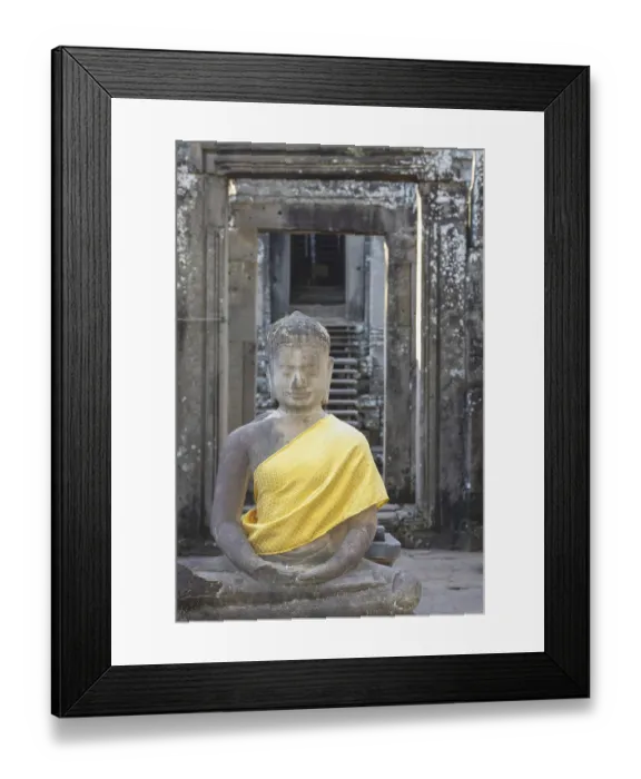 Framed Print : Sandstone Buddha statue, (Bhumispara-mudra: Buddha Gautama at the moment of enlightenment)