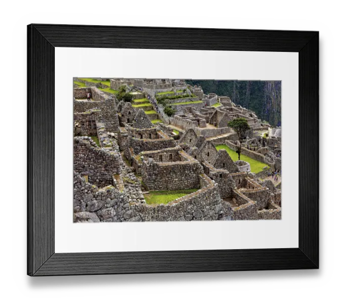 Framed Print : Detailed view of the terraced Machu Picchu stone ruins