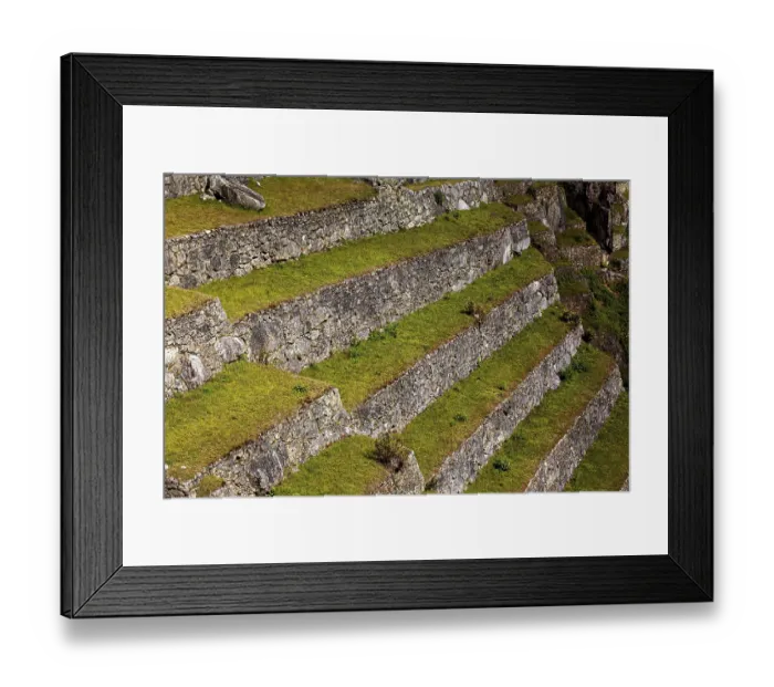 Framed Print : Close-up of hard stone terraces with grassy steps Framed Print : Close-up of hard stone terraces with grassy steps