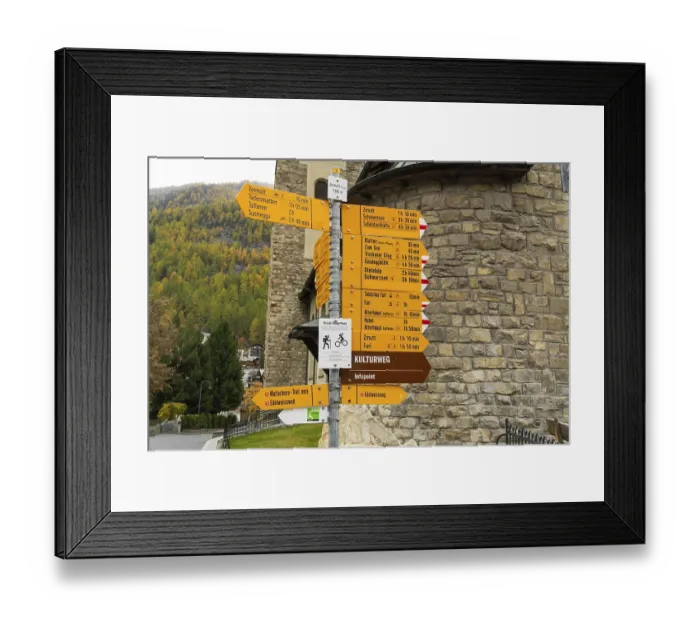 Framed Print : Hiking signpost in Zermatt, Switzerland