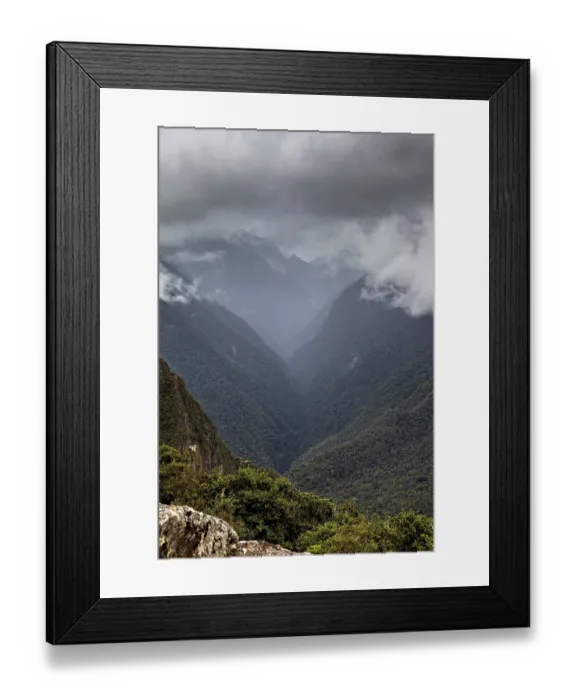 Framed Print : Mystical mountain landscape covered by clouds