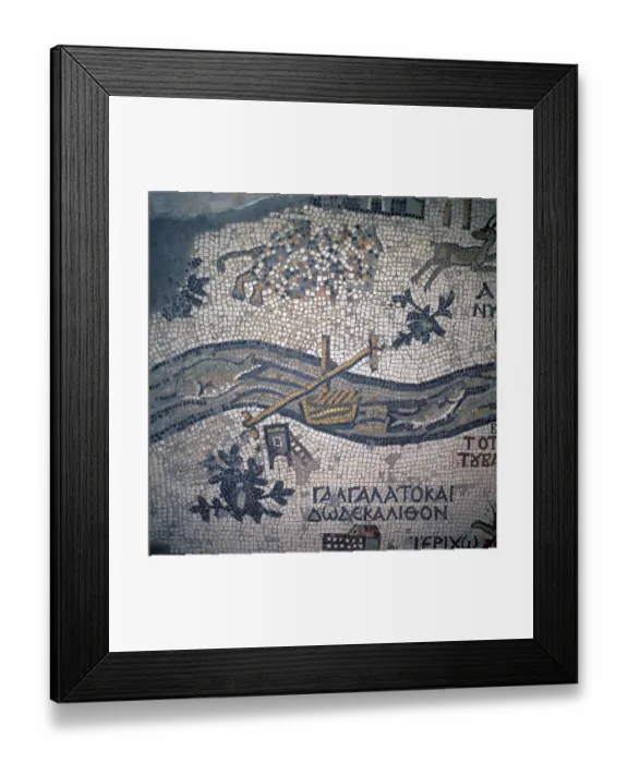 Framed Print : Map of Palestine in St. George Church (Jordan with bridge and fish)
