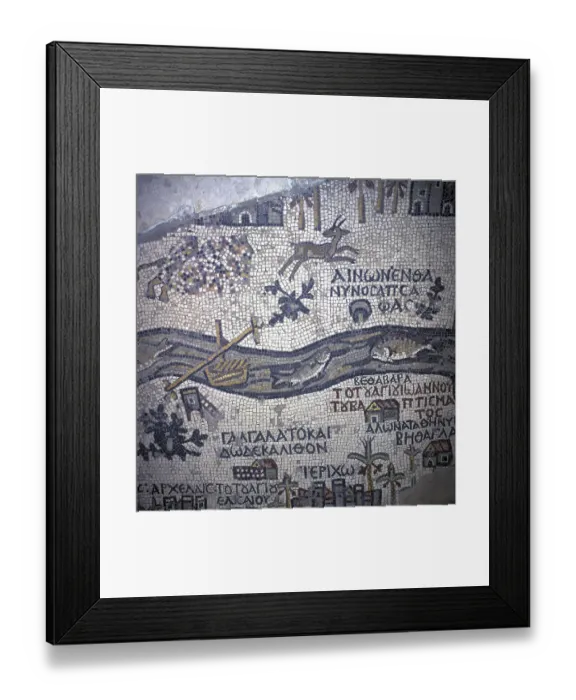 Framed Print : Map of Palestine in St. George Church (Jordan with bridge and fish)