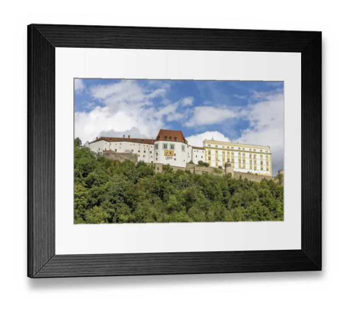 Framed Print : Gothic castle Veste Oberhaus on Georgsberg with blue sky in the background