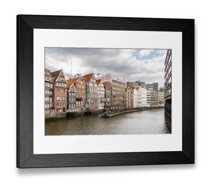 Framed Print : Perspective view of the canal and bridge leading into the city