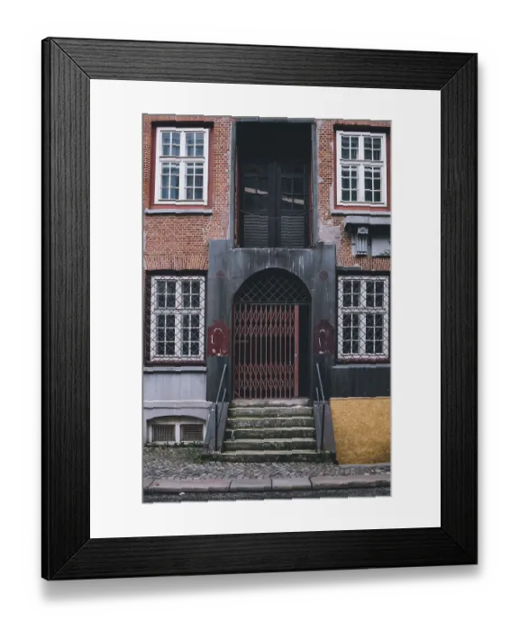 Framed Print : Architectural detail of an aged brick facade and secured