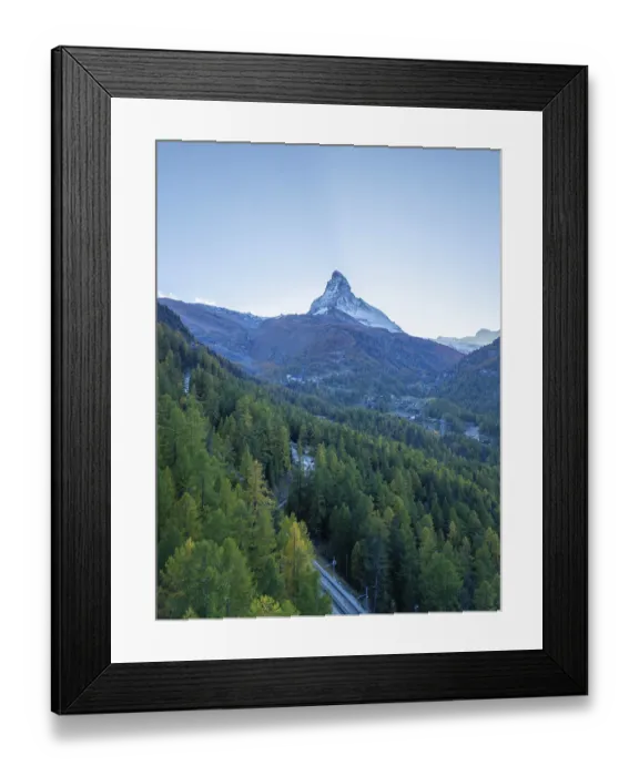 Framed Print : Matterhorn Mountain and Green Larches in Autumn in Evening
