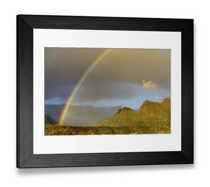Framed Print : Rainbow over the campground, Flakstad Framed Print : Rainbow over the campground, Flakstad
