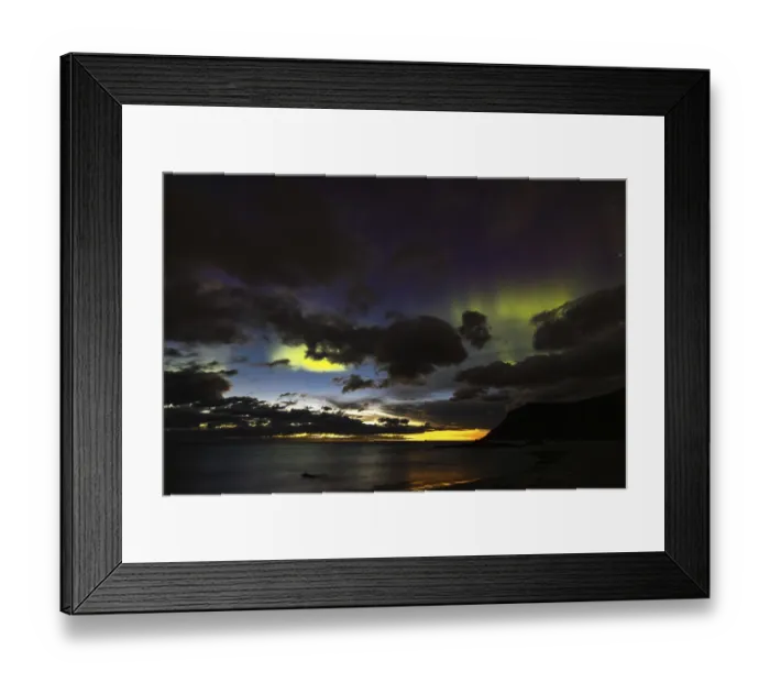 Framed Print : Northern lights on Flakstad Beach