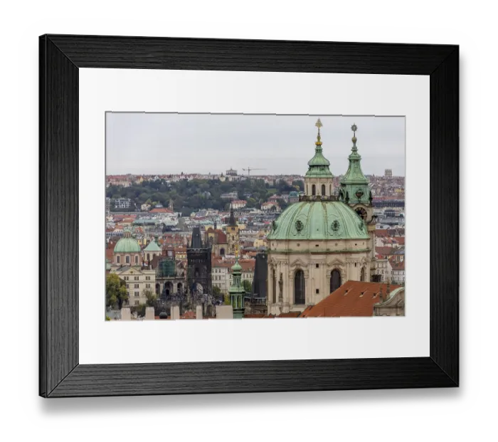 Framed Print : City panorama photographed from Prague Castle on Hradcany hill with the large green dome of St