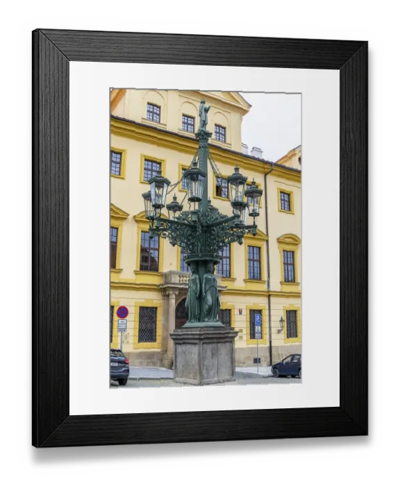 Framed Print : The most famous historic cast iron gas candelabra in the style of neo-baroque historicism