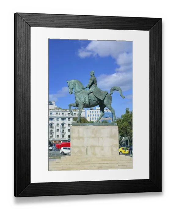 Framed Print : Equestrian statue of King Charles I of Romania in front of the University library