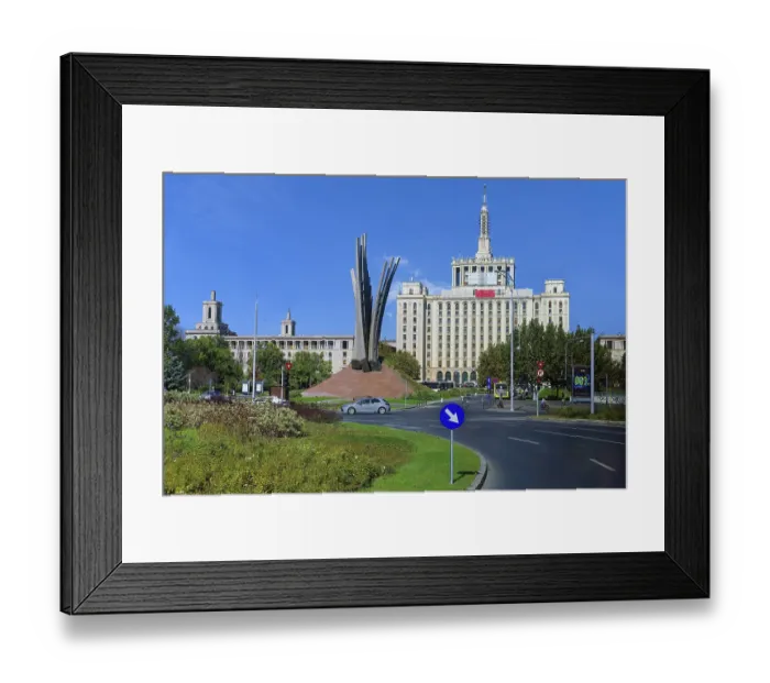 Framed Print : House of the Free Press in Stalinist architectural style and Wings monument