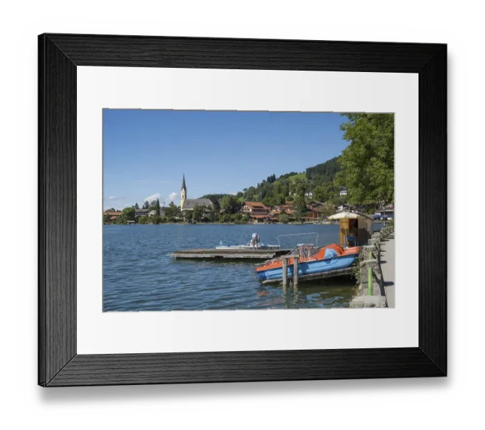 Framed Print : Boat rental at Schliersee, St. Sixtus church Framed Print : Boat rental at Schliersee, St. Sixtus church